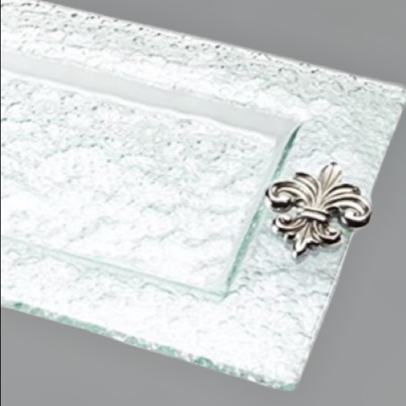 Bubble Glass Vanity Tray Large Semi Clear French Fleur De Lis Accents Epic Home - Picture 3 of 3